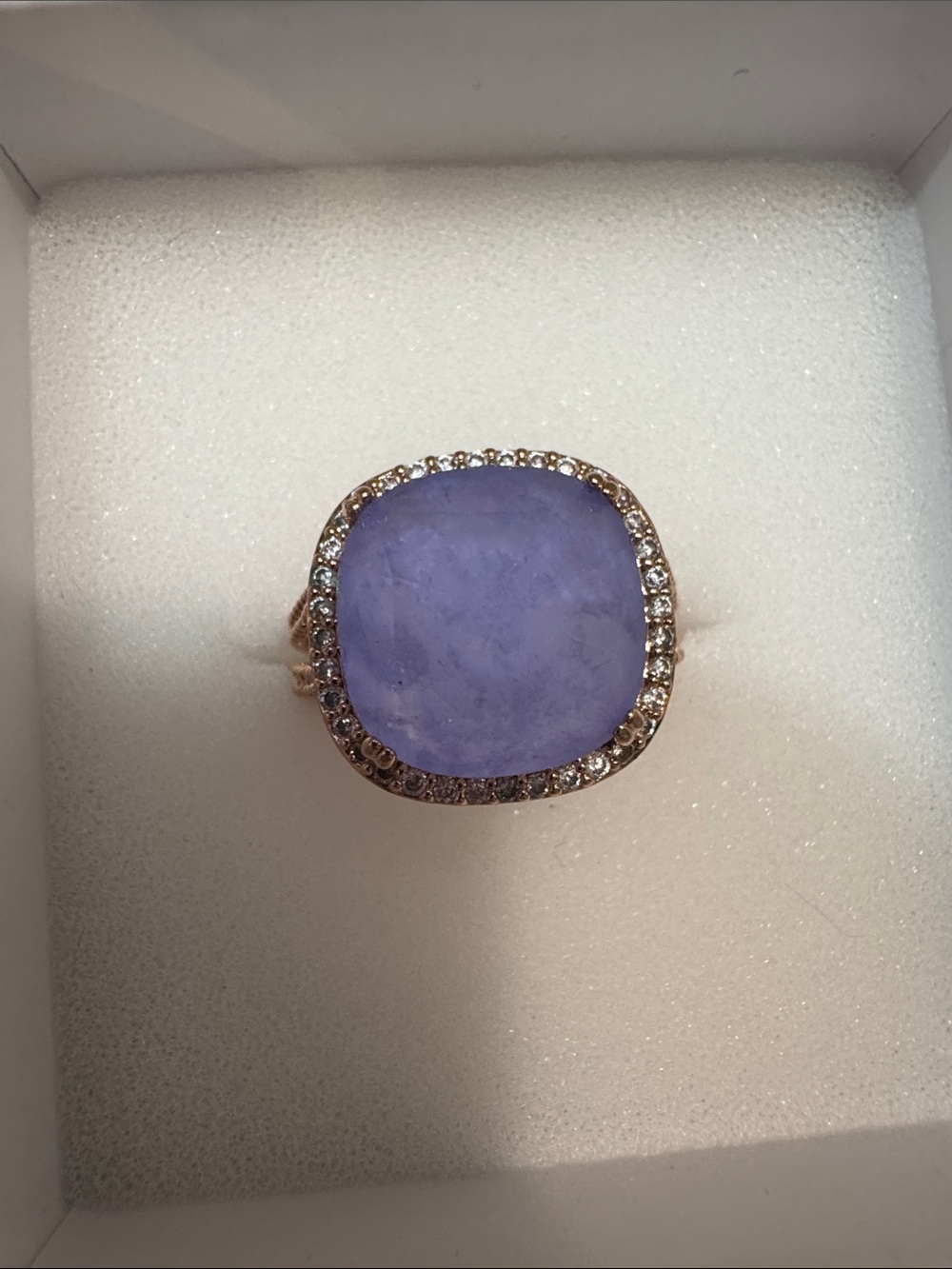 bp Gold-Tone Ring with Lavender Cushion Stone and Halo size 8